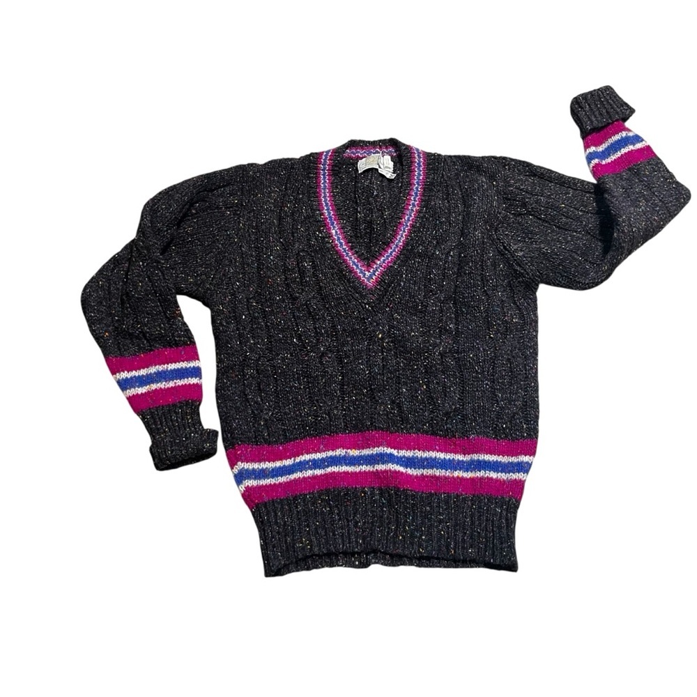 Christopher Fischer Vintage Scottish Speckled Wool V Neck Sweater Medium